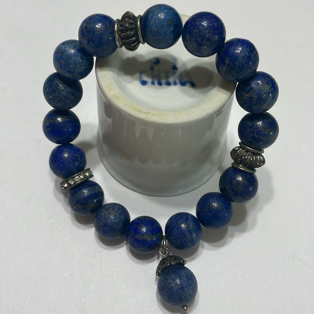 Chicos blue bead bangle bracelet